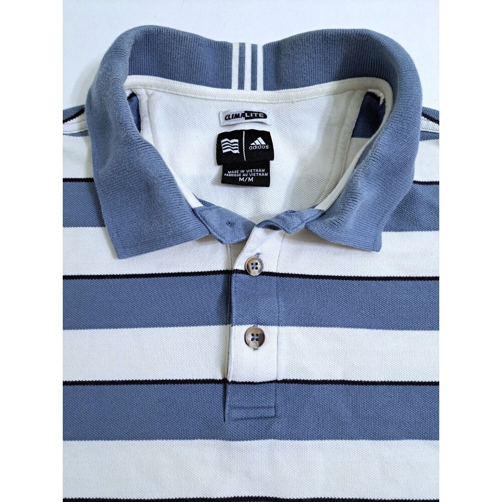 Adidas Striped Polo Shirt Golf Golf Climalite Men's Medium Logo Blue White